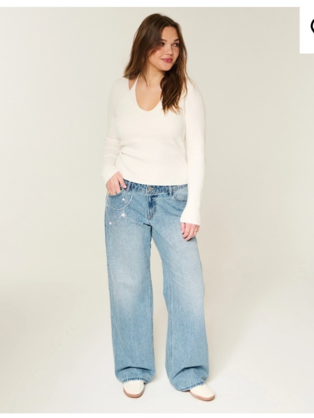 NWT Hollister Embroidered Bow Star Heart Low Baggy Rise Jeans 00 24 R NEW